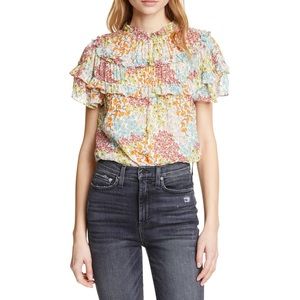 Rebecca Taylor / Ava Floral Ruffle Detail Silk & Cotton Top